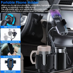 2 In 1 Car Cup Phone Holder Automotive Drink Holder With 360Rotating Gooseneck Phone Mount Adjustable Base Fit For Most Phones Cups Vehicles