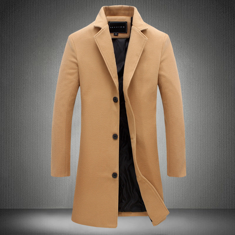 Autumn And Winter Men's Solid Color Casual Business Woolen Coats