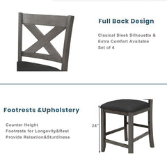TOPMAX 5 Pieces Counter Height Rustic Farmhouse Dining Room Wooden Bar Table Set With 2 Stools And 2 Chairs, Gray