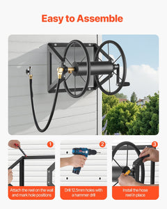 Wall Mounted Garden Hose Reel 200ft Manual Hose Winder Brass Fitting