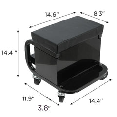Rolling Creeper Garage Shop Seat With Three Built-in Drawers, Rolling Tool Chest Black