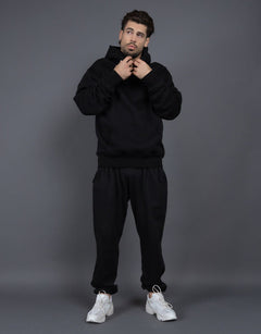 Men's Casual Loose Solid Color Hooded Sweatshirt Pants