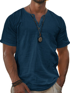 Men's Fashion Wear Men's Stand Collar Half Cardigan 4 Button Short Sleeve Shirt