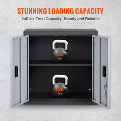 VEVOR Foldable Wall Cabinet, Metal Garage Cabinet Wall Mounted 26 Small Cabinet 240 LBS Loading Capacity Adjustable Shelf Magnetic Door File Locker For Garage Office Home Black