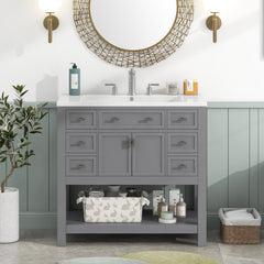 36   Bathroom Vanity With Top Sink, Modern Bathroom Storage Cabinet With 2 Soft Closing Doors And 6 Drawers, Single Sink Bathroom Vanity