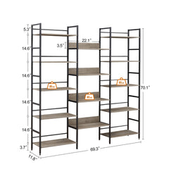 Triple Wide 5-Shelf Industrial Retro Bookshelves For Home & Office
