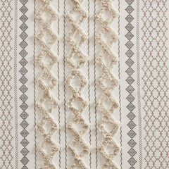 Cotton Printed Curtain Panel With Chenille Stripe And Lining Ivory 50x84