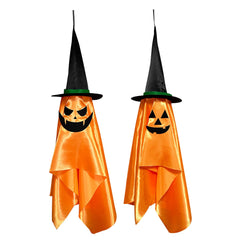 2Pcs Hanging Ghosts With Wizard Hat Snicker Scary Face Halloween Party Hanging Decorations Pumpkin Wizard Hat For Eave Tree Porch