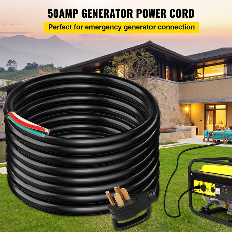 VEVOR  25Ft 50Amp Generator Extension Cord 6 Gauge STW Generator Cord Generator Power Cord N14-50P To Bare Wire Cut Wire Cord Extension Power Cord RV Motor Home Generator Portable