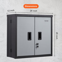 VEVOR Foldable Wall Cabinet, Metal Garage Cabinet Wall Mounted 26 Small Cabinet 240 LBS Loading Capacity Adjustable Shelf Magnetic Door File Locker For Garage Office Home Black