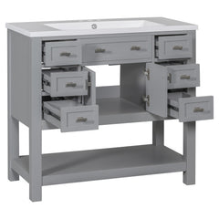 36   Bathroom Vanity With Top Sink, Modern Bathroom Storage Cabinet With 2 Soft Closing Doors And 6 Drawers, Single Sink Bathroom Vanity
