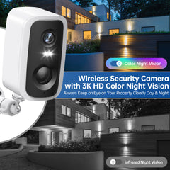 Wireless Battery Powered Security Camera 4MP Full Color Wifi IP66 Outdoor CCTV Camera