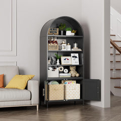 Metal Arched Bookcase, Large Size Freestanding Black Arch Storage Cabinets For Home Office Bookshelf Living Room