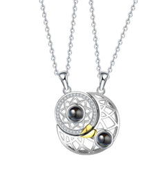 Sun Moon Shape Couple Personalized Necklaces Wedding Birthday Jewelry  Languages I Love You Projection Pendant Necklace Gifts