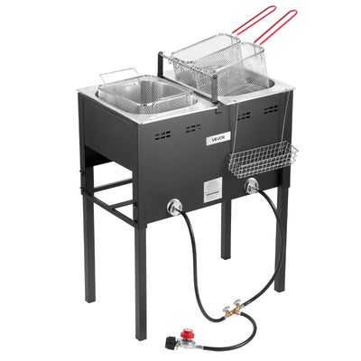 16QTx2 Outdoor Propane Deep Fryer Commercial Free Standing Cooker Two Tank