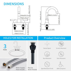 Bathroom Faucet 2 Handle Centerset Bathroom Sink Faucet With Up Drain Assembly, 4 In Bathroom Vanity Lavatory Faucet 2 3 Holes Brushed Nickel