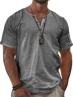 Men's Fashion Wear Men's Stand Collar Half Cardigan 4 Button Short Sleeve Shirt