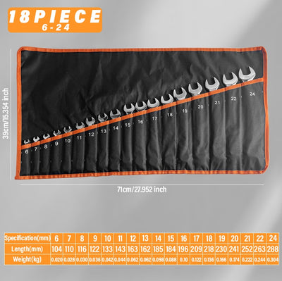 18 Piece Open-end Wrench Set --6-24mm