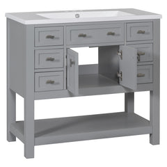 36   Bathroom Vanity With Top Sink, Modern Bathroom Storage Cabinet With 2 Soft Closing Doors And 6 Drawers, Single Sink Bathroom Vanity
