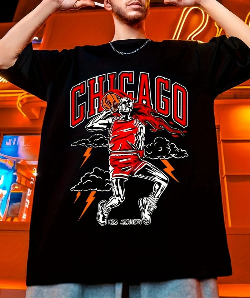 Retro Hollowed Out Basketball Print, Men's Flat Design Round Neck Sports T-shirt, Summer Casual And Comfortable T-shirt, Men's Top For Daily Gym Exercise And Running