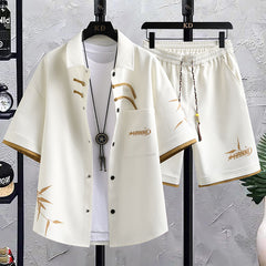 New Chinese Style National Style Suit Men's Summer Short Sleeve Shirt Shorts Wear A Set Of Casual Sports Clothes