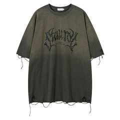 Retro Tattered Jeans Summer Loose Personality Half Sleeve