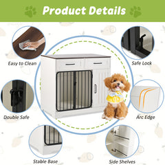 GO 37.4 Dog Crate Furniture, Indoor Dog Kennel With 2 Drawers And Storage Cabinet, Modern Furniture Dog Crate Side End Table For Small Medium Dogs, White