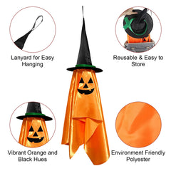 2Pcs Hanging Ghosts With Wizard Hat Snicker Scary Face Halloween Party Hanging Decorations Pumpkin Wizard Hat For Eave Tree Porch