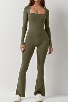 Square Collar One-piece Bell Bottom Pants