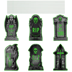 6Pcs Skull Or 6Pcs Tomb Or 5Pcs Black Cat Halloween Yard Sign Decorations  Glow In The Dark For Haunted House Garden Yard And Scary Theme Party