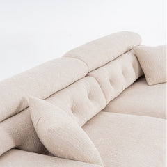 LY-029 APRICOT COMPRESSION SOFA 4-seater Combined Sofa, Wood Grain Chenille Fabric, Full Sponge Compression Sofa,combined Sofa With 2 Pillows For Living Home Furniture Apartment