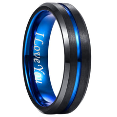 Men's Ring 4-10MM Black Mediumblue Middle Slot Tungsten Steel Jewelry