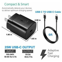25W Type USB C Super Fast Wall Charger 6FT Cable For Galaxy S20 S21 S22