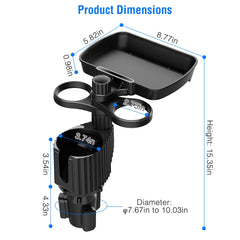 4-in-1 Car Cup Holder Tray FoodTable Phone Hold Car ExpanderDetachable 360 Degree Rotatable Expandable Base Car Desk