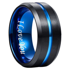 Men's Ring 4-10MM Black Mediumblue Middle Slot Tungsten Steel Jewelry
