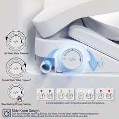 Smart Bidet Toilet Seat With Side Knob Adjustable Heated Seat With Water Temperature And Pressure Adjustment Portable Bidet With Automatic Nozzle Cleaning