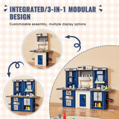 Christmas Gift VEVOR Kitchen Playset Kids Pretend Cooking Play Toy 74 Piece Accessories Blue