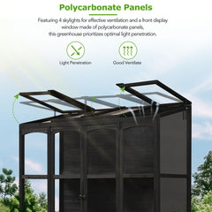 TOPMAX 78-inch Wooden Greenhouse Cold Frame With 4 Independent Skylights And 2 Folding Middle Shelve