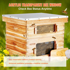 Bee Hive 20 Frame Bee Hives Starter Kit, Beeswax Coated Cedar Wood, Bee Boxes Langstroth Beehive Kit, Transparent Acrylic Windows With Foundations For Beginners Pro Beekeepers