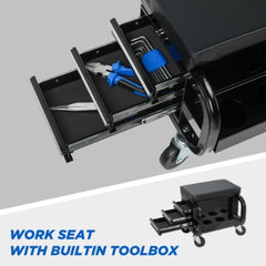 Rolling Creeper Garage Shop Seat With Three Built-in Drawers, Rolling Tool Chest Black