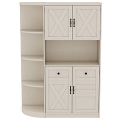 Multifunctional Left-right Combination Hall Cabinet  Can Be Used Separately  With Storage And 4 Hooks, Storage Cabinet Hall Tree 2 In 1 For Living Room, Kitchen And Hallway,antique Beige