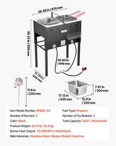 16QTx2 Outdoor Propane Deep Fryer Commercial Free Standing Cooker Two Tank