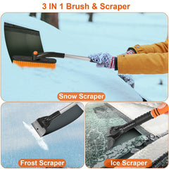 3 Color Options -- 1Pc 3 In 1 Windshield Ice Scraper Extendable Car Snow Removal Tool Telescoping Car Broom Snow Shovel Automobile Frost Removal
