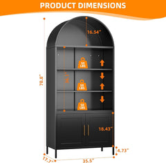 Metal Arched Bookcase, Large Size Freestanding Black Arch Storage Cabinets For Home Office Bookshelf Living Room