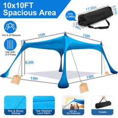 1Pc 5-8 Person Beach Tent Sun Shelter Canopy 10x10x6.6ft With Sandbag Foldable Poles Carry Bag UPF50 For Camping Trip Fishing Picnic Fedex Shipping