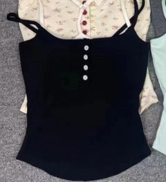 Pure Desire Style Fake Two Pieces Floral Spaghetti Straps Outerwear Slimming Summer Vest