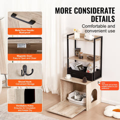 VEVOR Cat Litter Box Enclosure Litter Box Furniture Hidden 2 Shelves & 2 Baskets