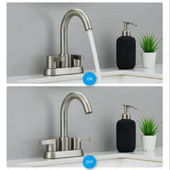 Bathroom Faucet 2 Handle Centerset Bathroom Sink Faucet With Up Drain Assembly, 4 In Bathroom Vanity Lavatory Faucet 2 3 Holes Brushed Nickel