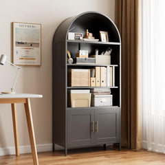 Metal Arched Bookcase, Large Size Freestanding Black Arch Storage Cabinets For Home Office Bookshelf Living Room
