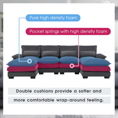 New Modern U-shaped Sectional Sofa, 6-Seat With Waist Pillows 109.8 55.9